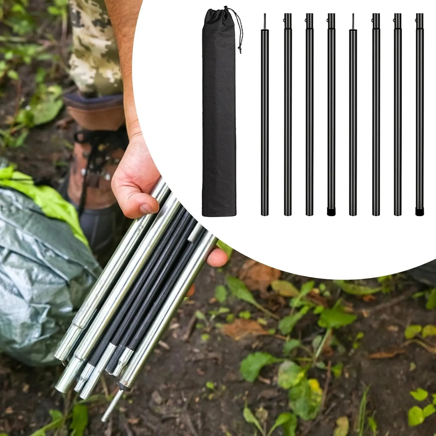 8 Pieces Tent Poles for Tarp Lightweight Accessories Camping Tarp Poles Set for Outdoor Hiking Rain Shelter Awning Canopy