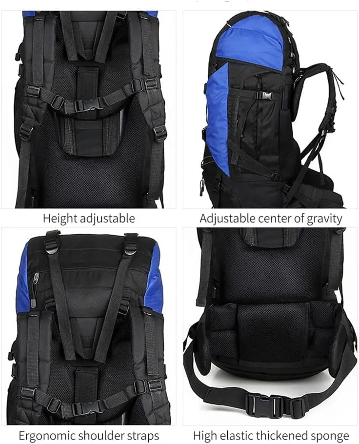 80L Multifunctional Outdoor Bag Large Capacity Backpack with Rain Cover Travel Backpack Mountaineering Travel Bag(E)