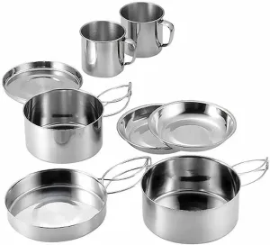 8PCS/Set Camping Cookware Kit Outdoor Aluminum Cooking Set Water Kettle Travelling Picnic BBQ Tableware Portable Bowls
