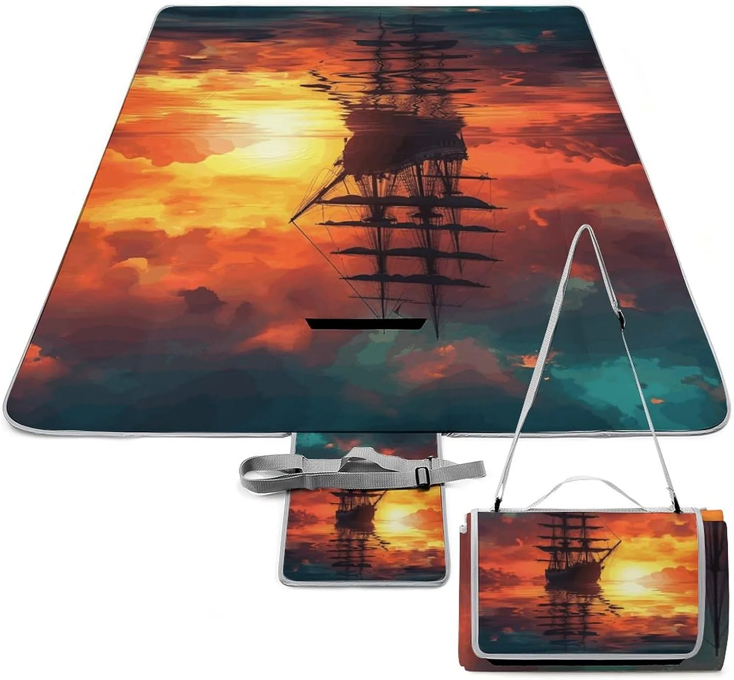 A Sailing Boat on The Water Picnic Blanket Outdoor, Oversized Beach Blanket, Foldable Lightweight Waterproof Sand Cushion Suitable for Beaches, Camping Grasslands Mat