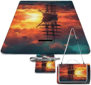 A Sailing Boat on The Water Picnic Blanket Outdoor, Oversized Beach Blanket, Foldable Lightweight Waterproof Sand Cushion Suitable for Beaches, Camping Grasslands Mat