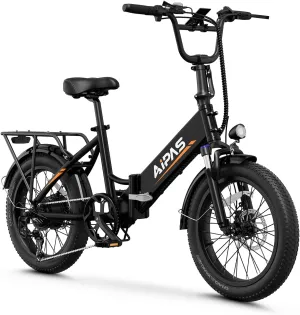 A2 Folding Electric Bike, 20'' Fat Tire Electric Bike with 750W Motor, 48V Removable Battery, 28MPH Max Speed, 62 Mile Range, Step-Through Frame and 7-Speed