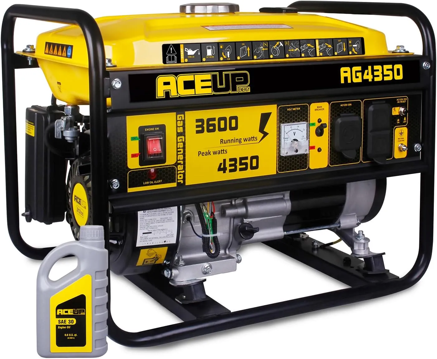 Aceup Energy Portable Generator 4350 Watt Gas Powered Equipment for Home Use, 30A Outlet, CARB Compliant