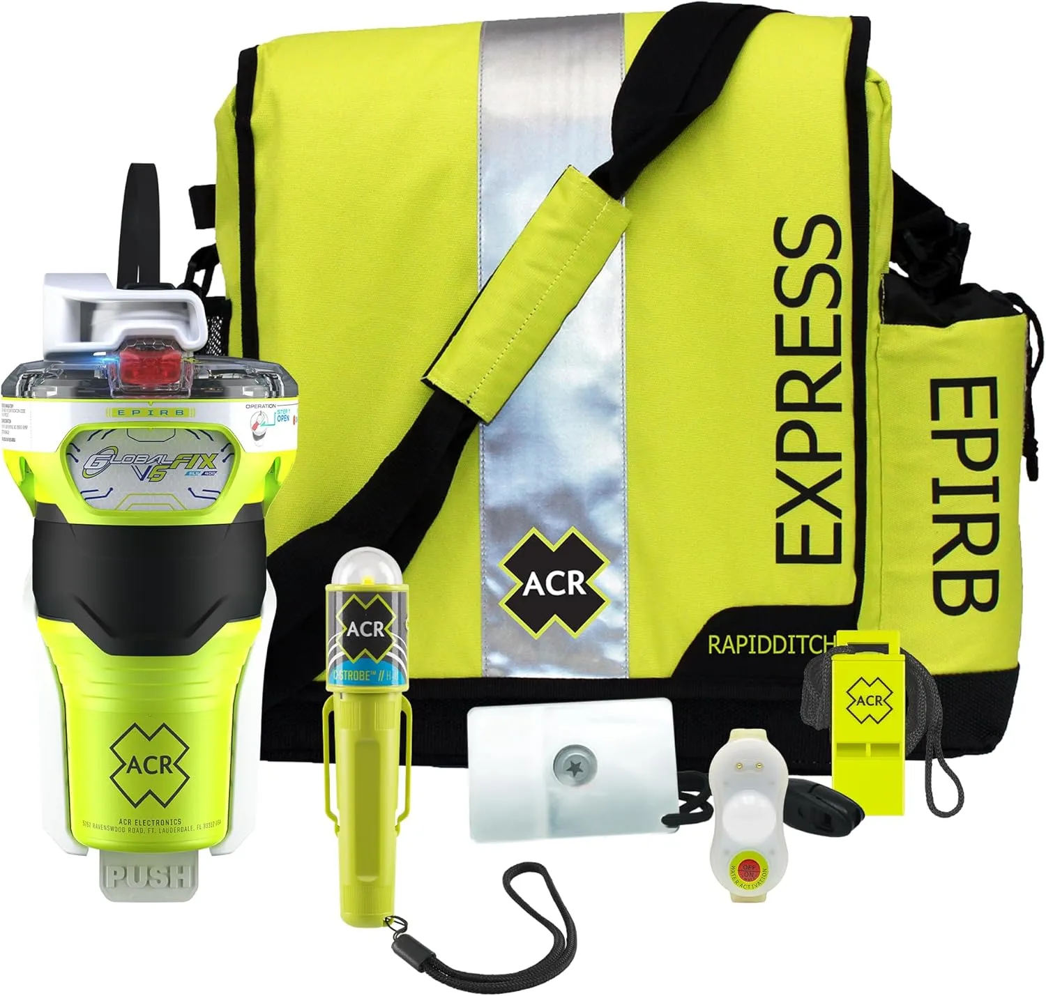 ACR GlobalFix V6 EPIRB Survival Kit with Ditchbag and Signaling Gear – Essential Safety for Emergency situations, offering Reliable Distress signaling (Model 2344.1).