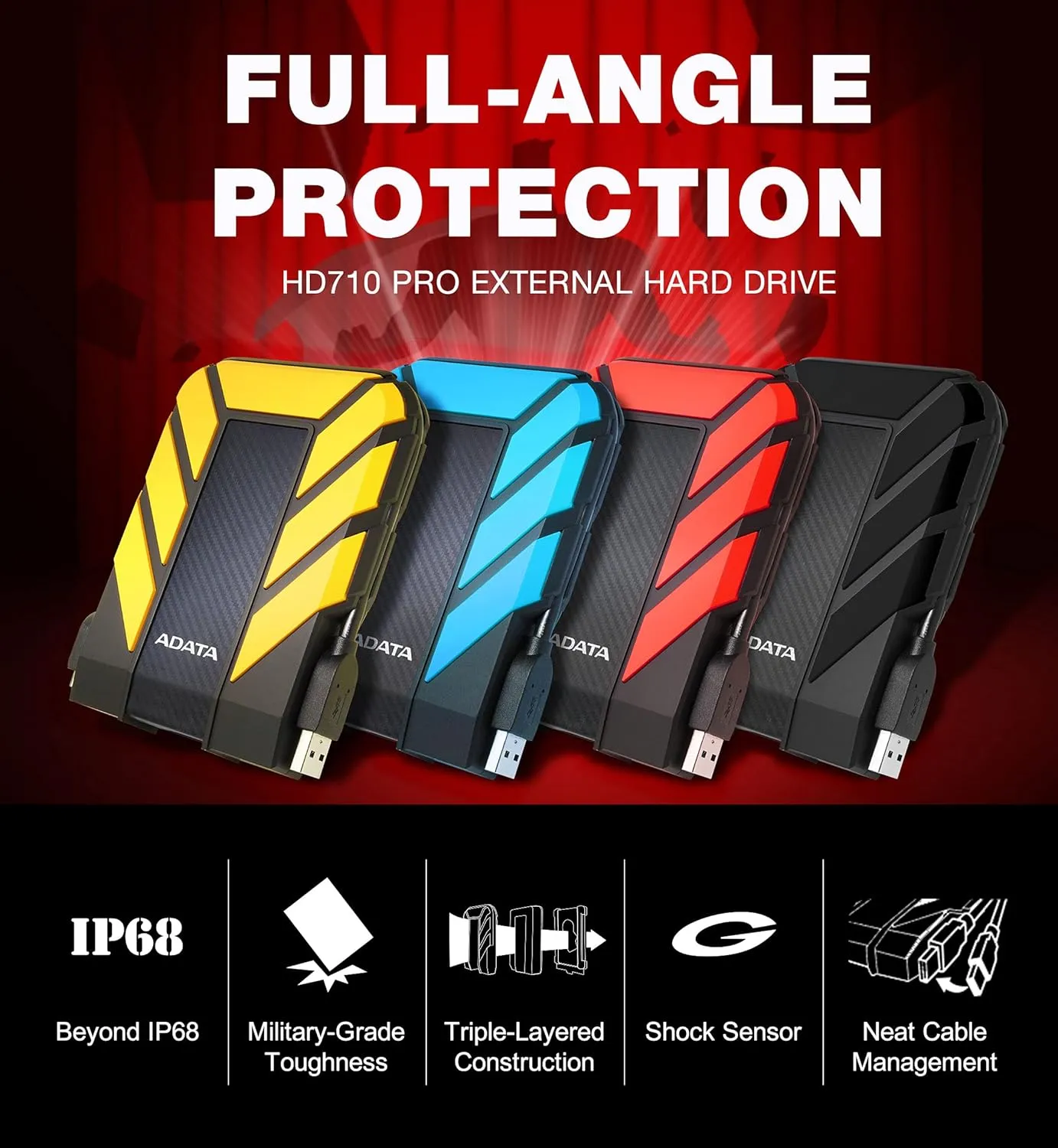 ADATA HD710 Pro 2TB USB 3.1 IP68 Waterproof/Shockproof/Dustproof Ruggedized External Hard Drive, Blue (AHD710P-2TU31-CBL)