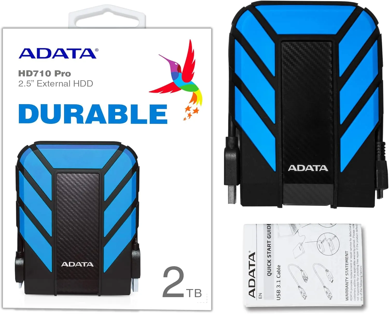 ADATA HD710 Pro 2TB USB 3.1 IP68 Waterproof/Shockproof/Dustproof Ruggedized External Hard Drive, Blue (AHD710P-2TU31-CBL)