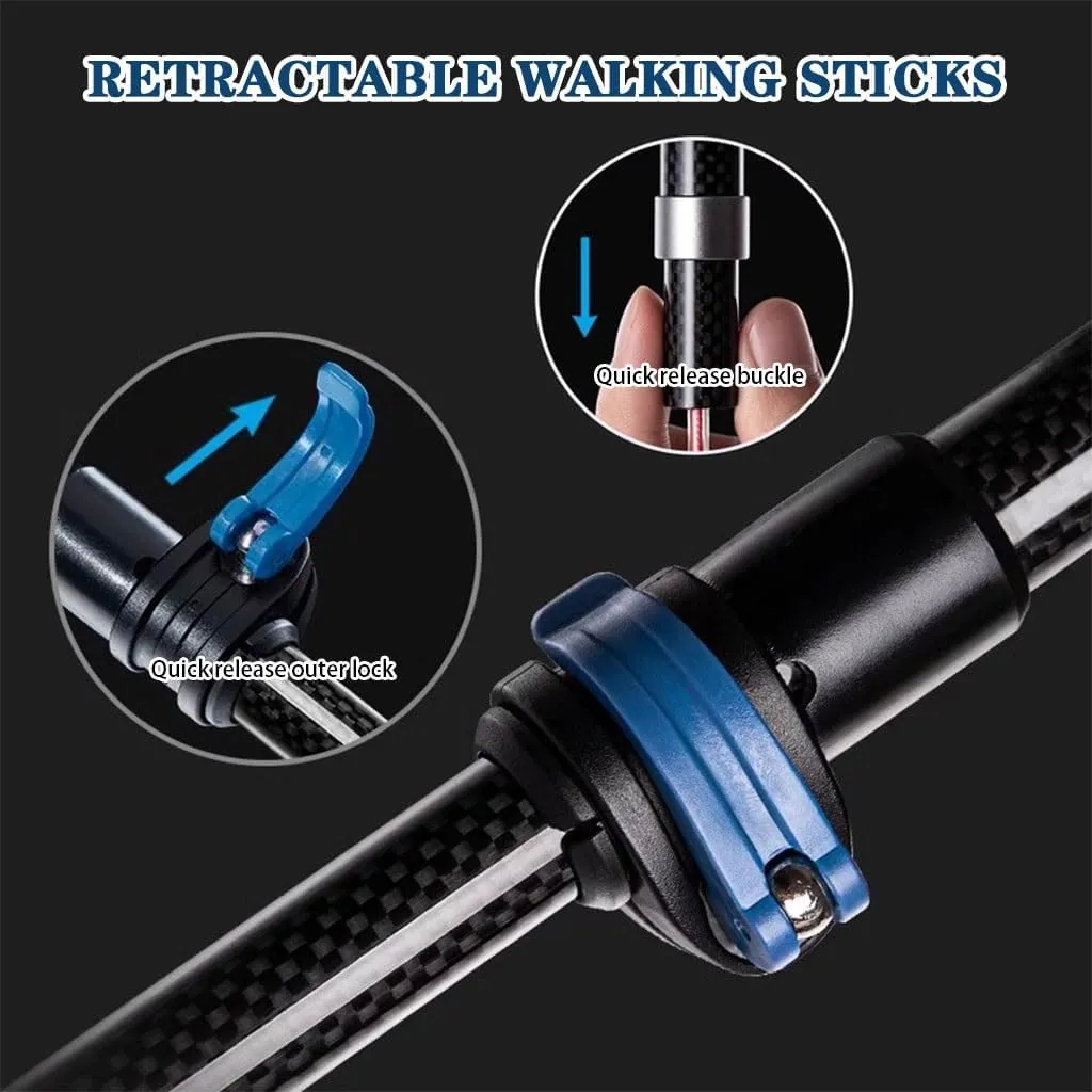Adjustable Carbon Fiber Hiking Sticks, Collapsible Trekking Poles, Lightweight Walking Sticks for Women, Men, Seniors, with Flip Locks