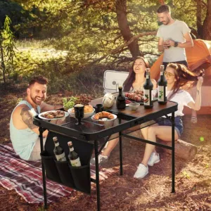 Adjustable Height Grill Table with Adjustable Height Storage Table, Foldable Camping Table Foldable Picnic Aluminum Grill Grill Maximum Weight 66 Lbs 35.43x23.62x26 Inches