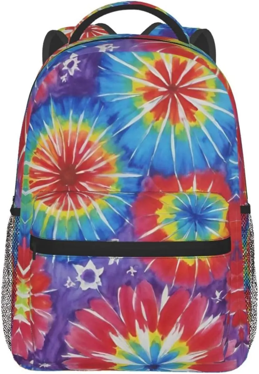 Adults Lightweight Awesome Tie Dye Art Rucksacks Large Capacity Bookbag With Adjustable Shoulder Straps for Trekking Outdoors Bicycle
