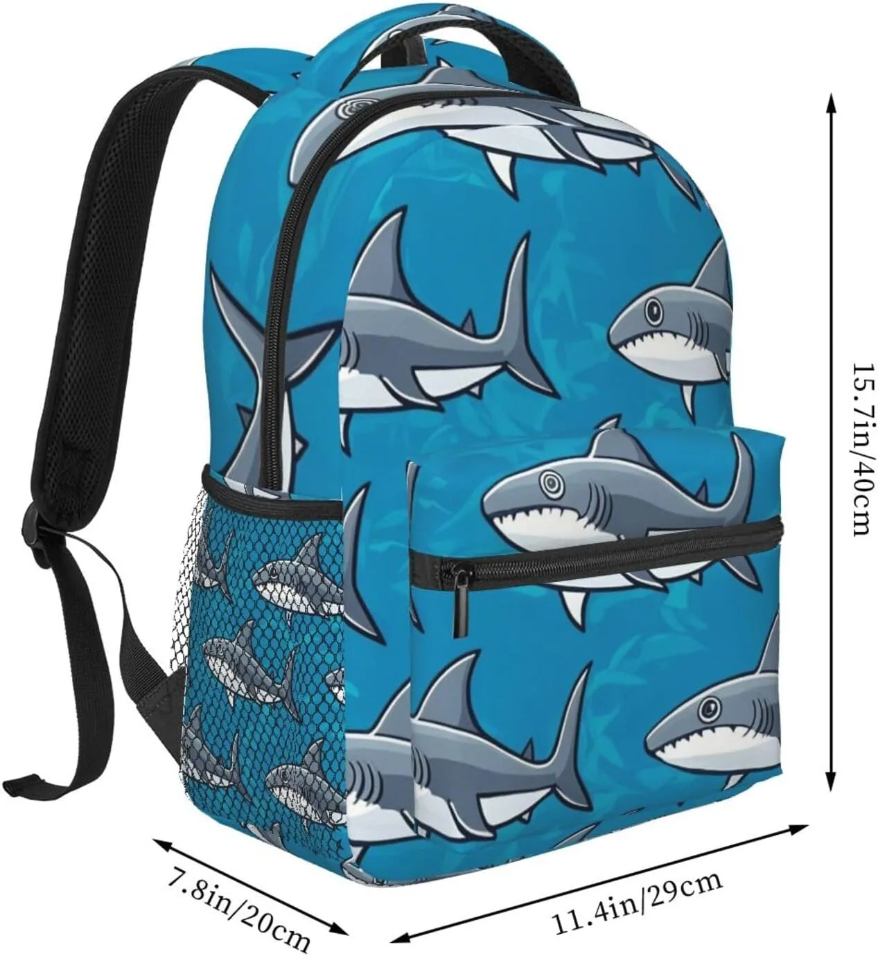Adults Lightweight Blue Ocean Sea Shark Art Rucksacks Large Capacity Bookbag With Adjustable Shoulder Straps for Trekking Outdoors Bicycle