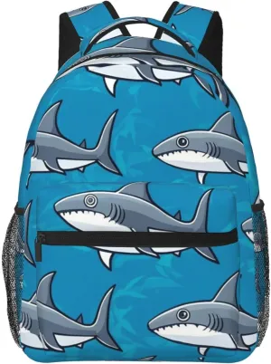 Adults Lightweight Blue Ocean Sea Shark Art Rucksacks Large Capacity Bookbag With Adjustable Shoulder Straps for Trekking Outdoors Bicycle