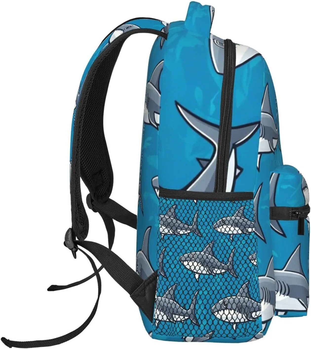 Adults Lightweight Blue Ocean Sea Shark Art Rucksacks Large Capacity Bookbag With Adjustable Shoulder Straps for Trekking Outdoors Bicycle