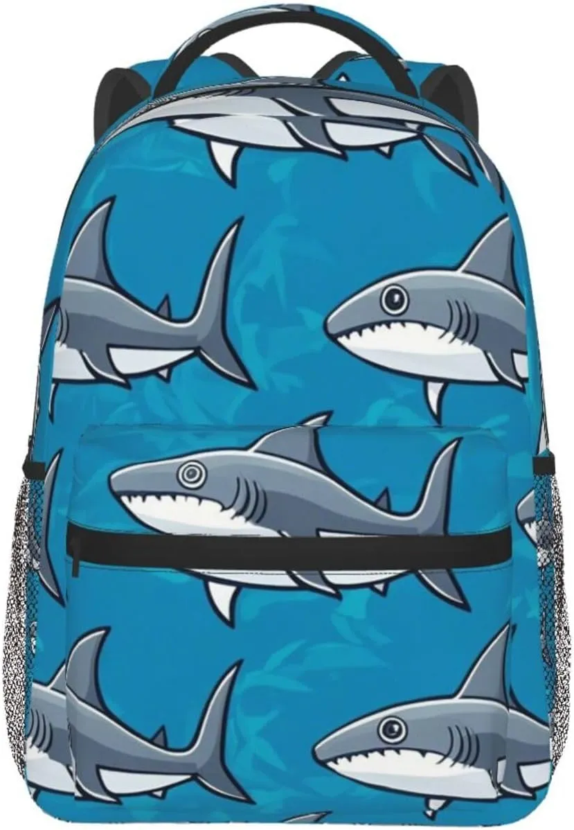 Adults Lightweight Blue Ocean Sea Shark Art Rucksacks Large Capacity Bookbag With Adjustable Shoulder Straps for Trekking Outdoors Bicycle
