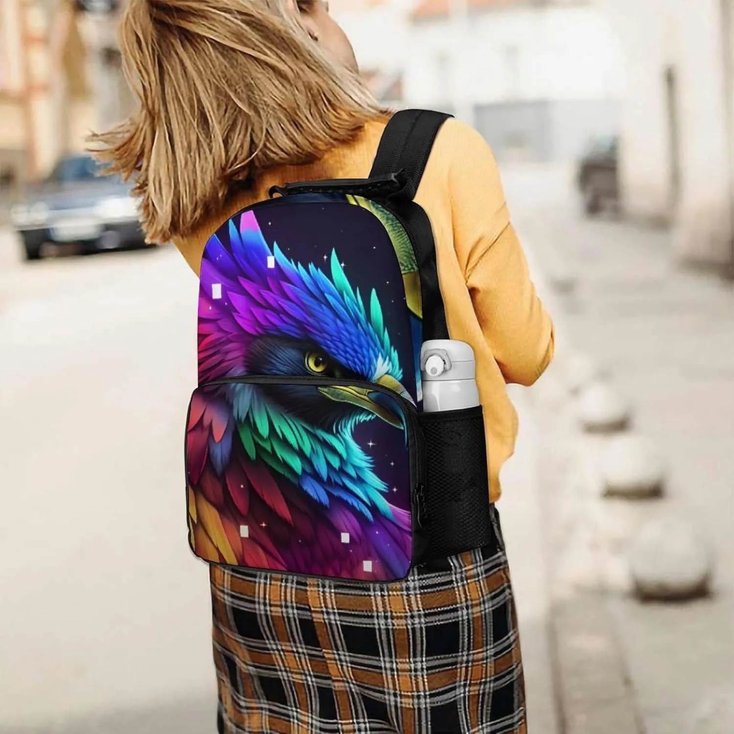 Adults Lightweight Colorful Eagle Art Rucksacks Large Capacity Bookbag With Adjustable Shoulder Straps for Trekking Outdoors Bicycle
