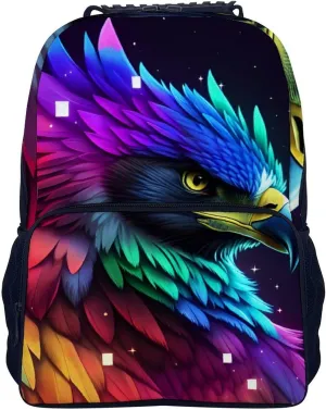 Adults Lightweight Colorful Eagle Art Rucksacks Large Capacity Bookbag With Adjustable Shoulder Straps for Trekking Outdoors Bicycle