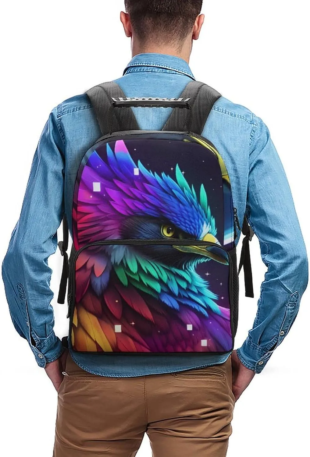 Adults Lightweight Colorful Eagle Art Rucksacks Large Capacity Bookbag With Adjustable Shoulder Straps for Trekking Outdoors Bicycle