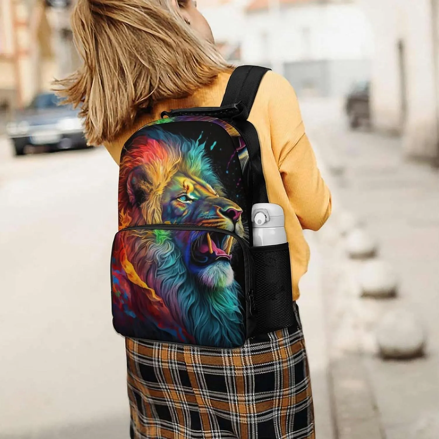 Adults Lightweight Cool Lion In The Universe Surreal Style Splatter Art Shoulder Book Bags Big Capacity Shoulder Bag With Adjustable Shoulder Straps for Trekking Work Walking Cycling