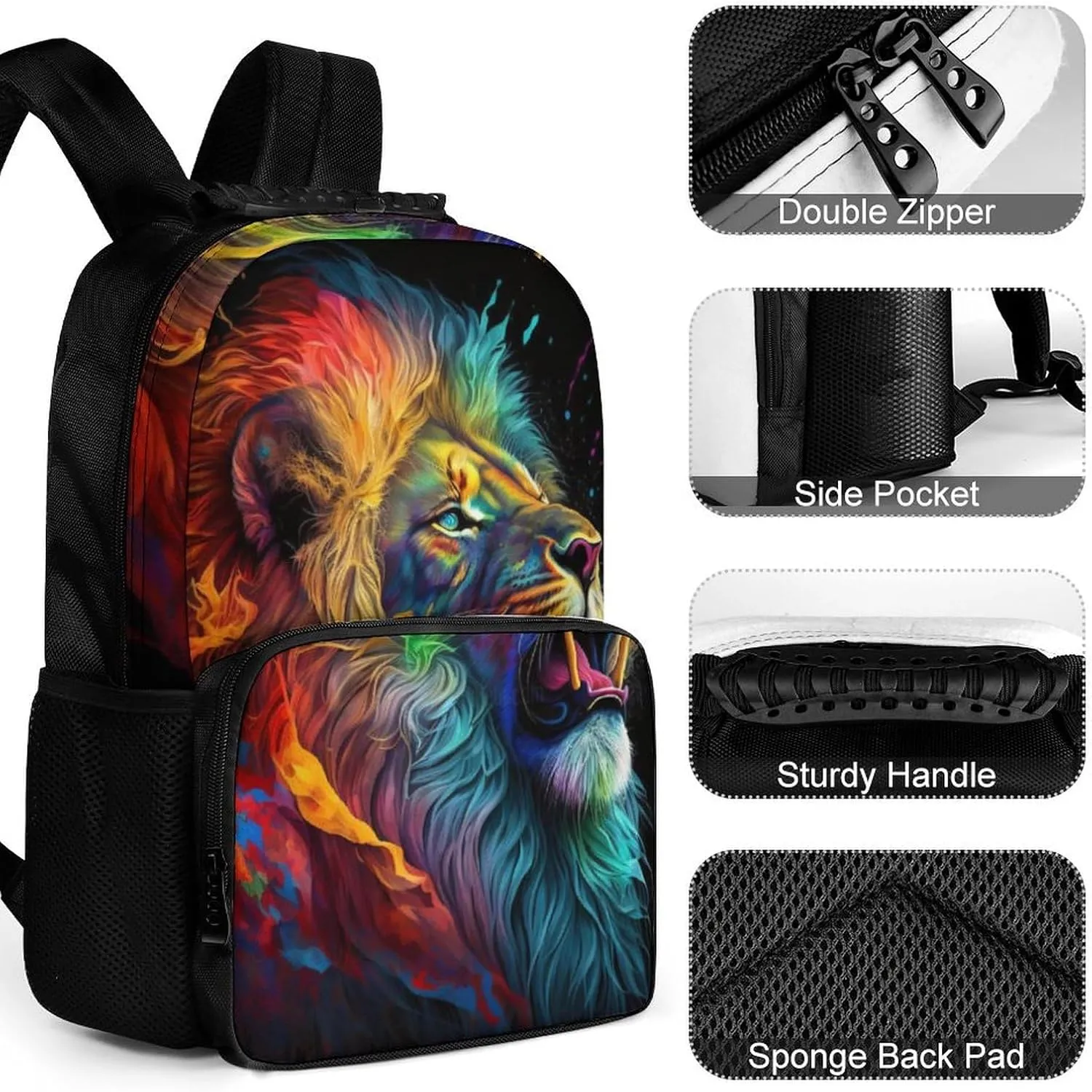Adults Lightweight Cool Lion In The Universe Surreal Style Splatter Art Shoulder Book Bags Big Capacity Shoulder Bag With Adjustable Shoulder Straps for Trekking Work Walking Cycling