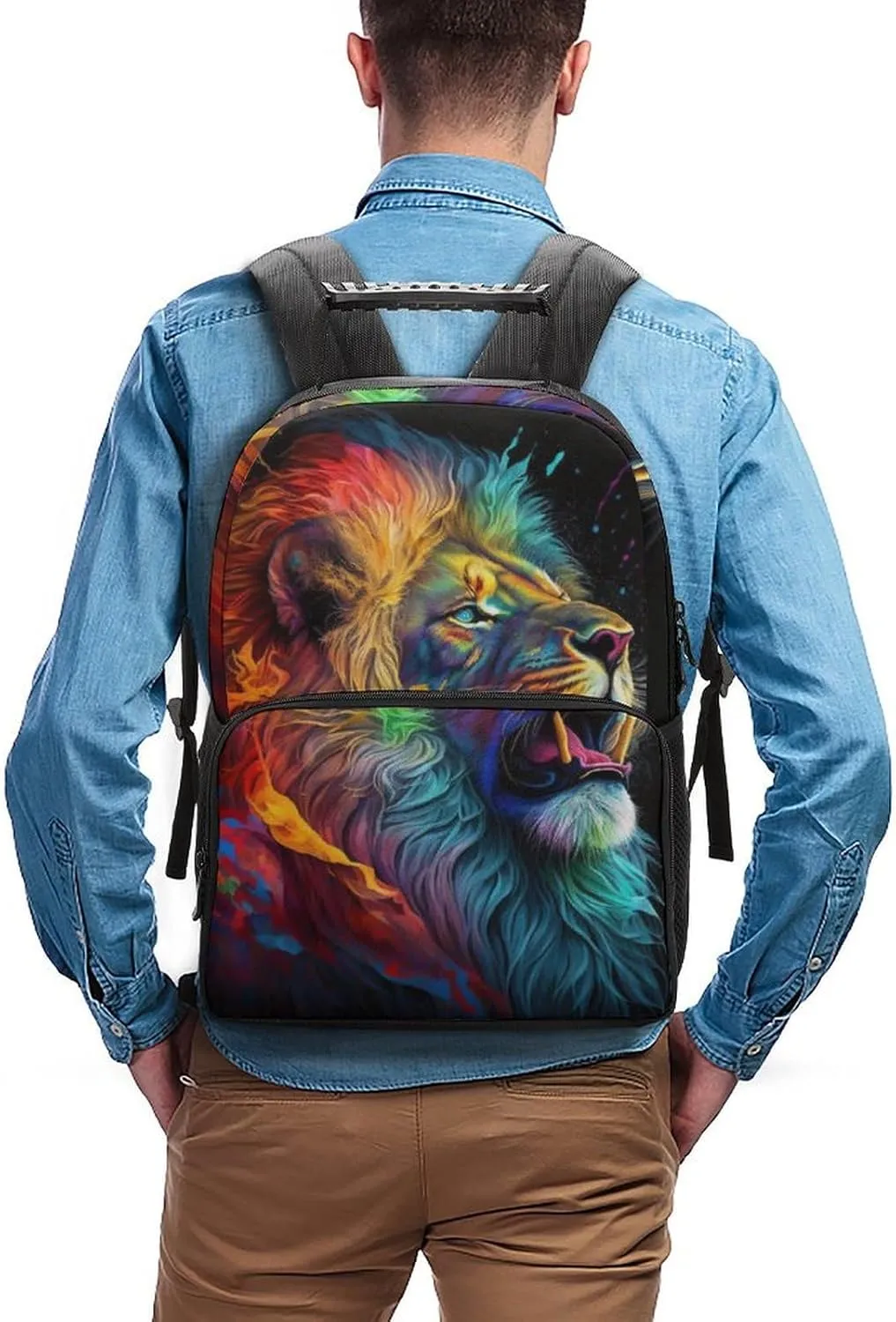 Adults Lightweight Cool Lion In The Universe Surreal Style Splatter Art Shoulder Book Bags Big Capacity Shoulder Bag With Adjustable Shoulder Straps for Trekking Work Walking Cycling