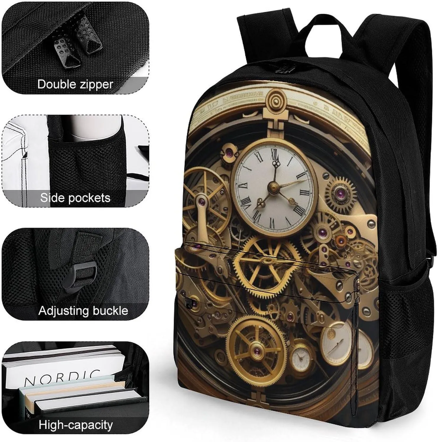 Adults Lightweight Cool Steampunk Gears Art Shoulder Book Bags Big Capacity Shoulder Bag With Adjustable Shoulder Straps for Trekking Work Walking Cycling