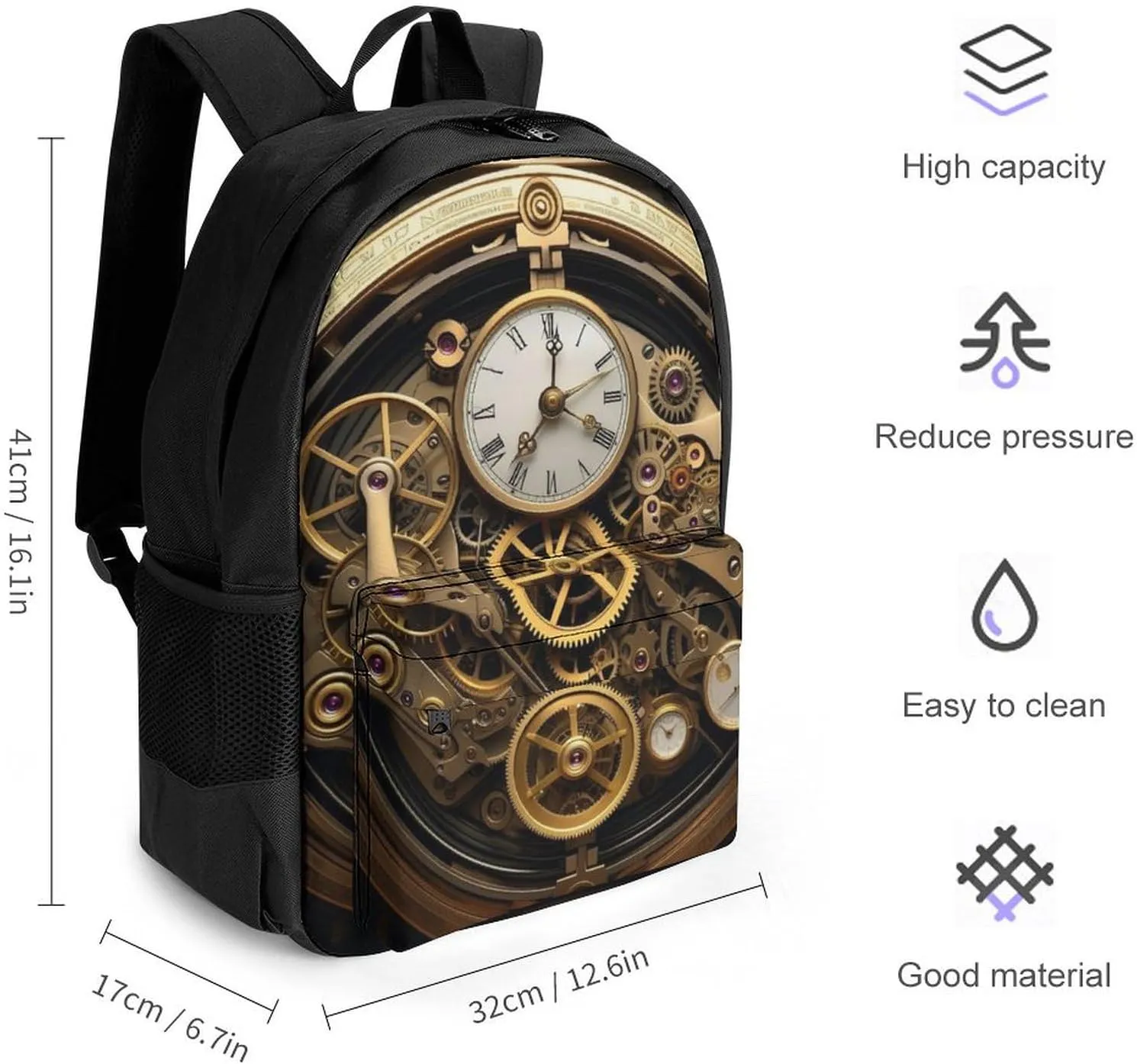 Adults Lightweight Cool Steampunk Gears Art Shoulder Book Bags Big Capacity Shoulder Bag With Adjustable Shoulder Straps for Trekking Work Walking Cycling