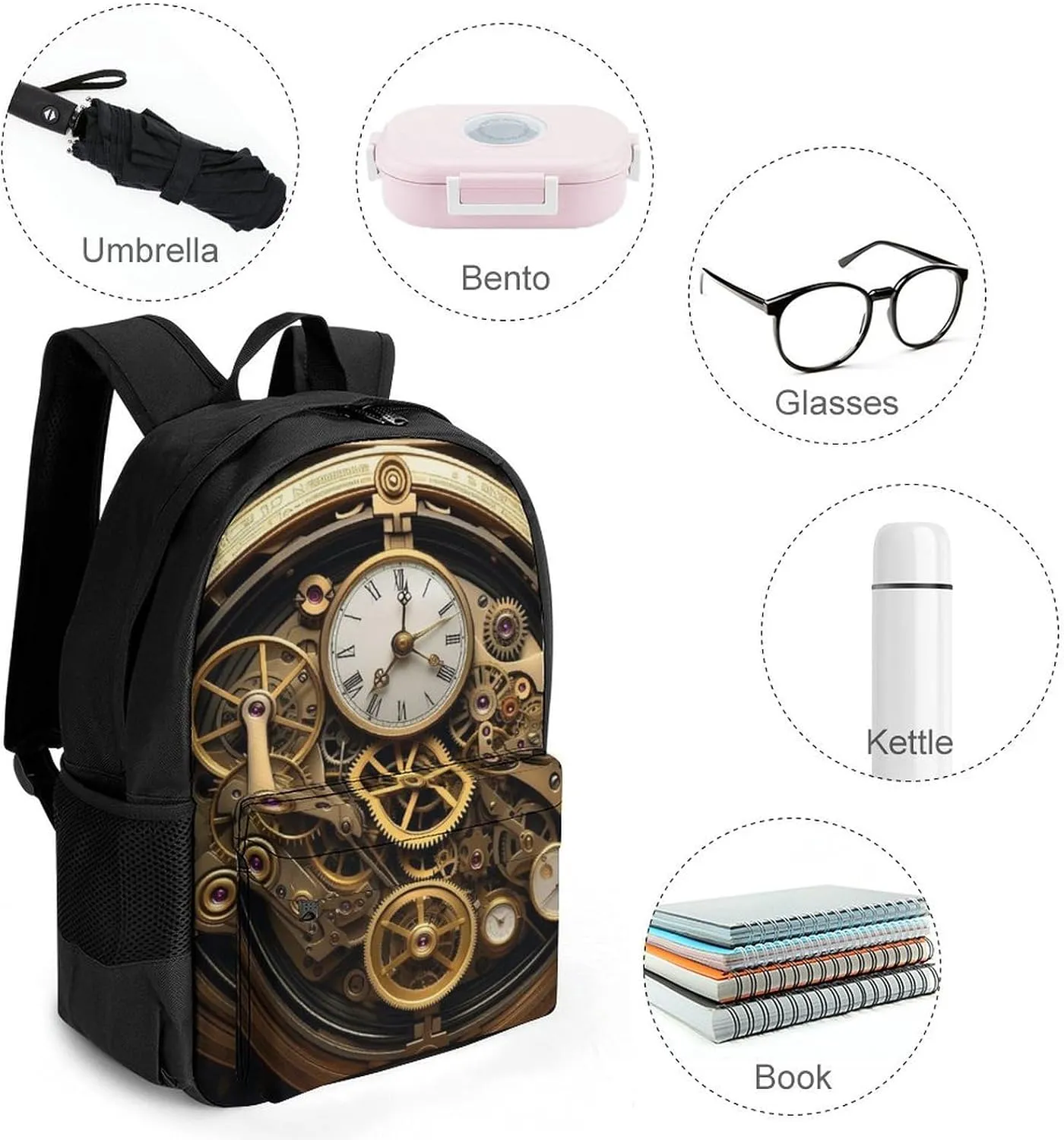 Adults Lightweight Cool Steampunk Gears Art Shoulder Book Bags Big Capacity Shoulder Bag With Adjustable Shoulder Straps for Trekking Work Walking Cycling