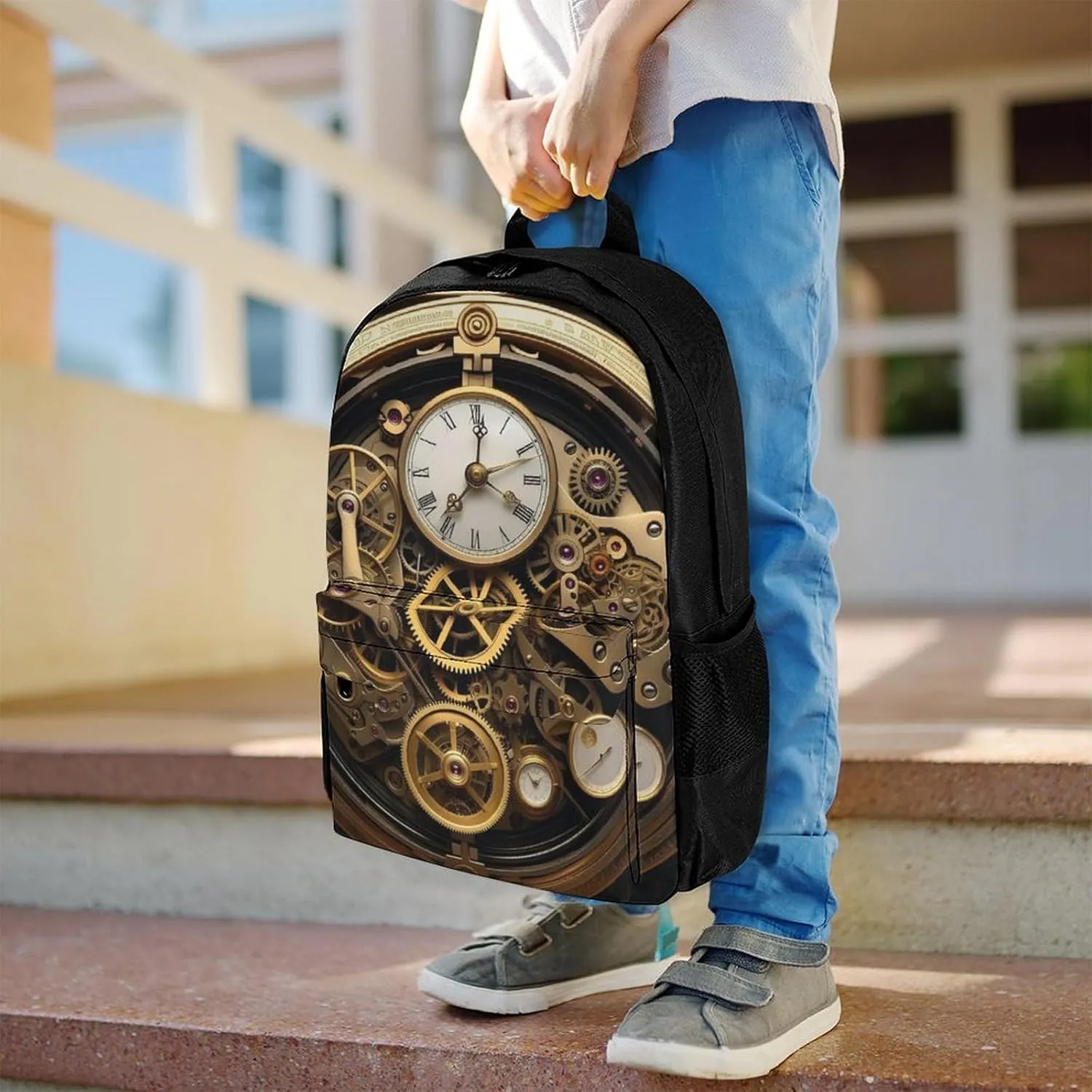 Adults Lightweight Cool Steampunk Gears Art Shoulder Book Bags Big Capacity Shoulder Bag With Adjustable Shoulder Straps for Trekking Work Walking Cycling