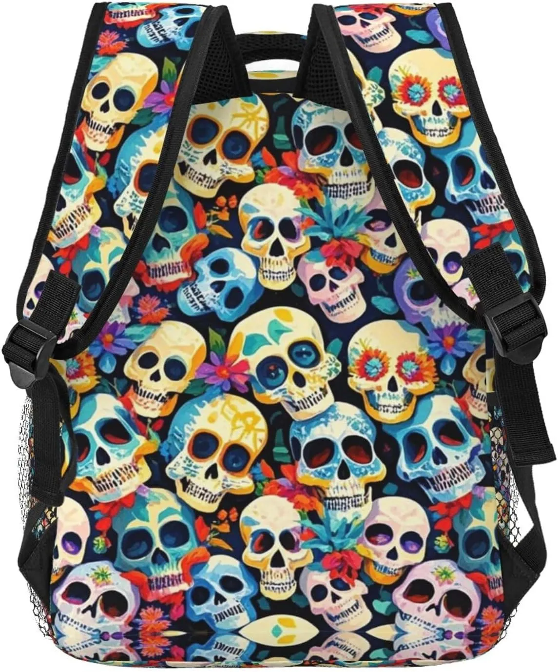 Adults Lightweight Day Of The Dead Sugar Skull Art Rucksacks Large Capacity Bookbag With Adjustable Shoulder Straps for Trekking Outdoors Bicycle