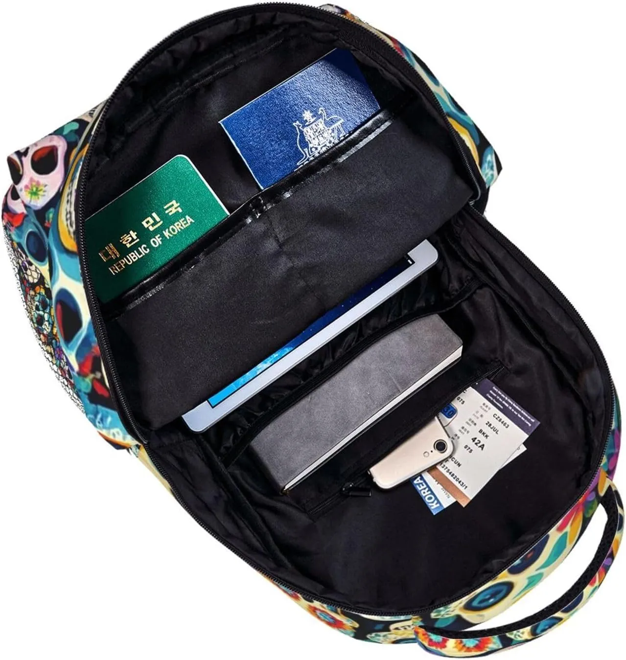 Adults Lightweight Day Of The Dead Sugar Skull Art Rucksacks Large Capacity Bookbag With Adjustable Shoulder Straps for Trekking Outdoors Bicycle