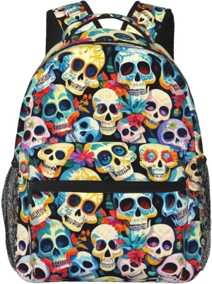 Adults Lightweight Day Of The Dead Sugar Skull Art Rucksacks Large Capacity Bookbag With Adjustable Shoulder Straps for Trekking Outdoors Bicycle