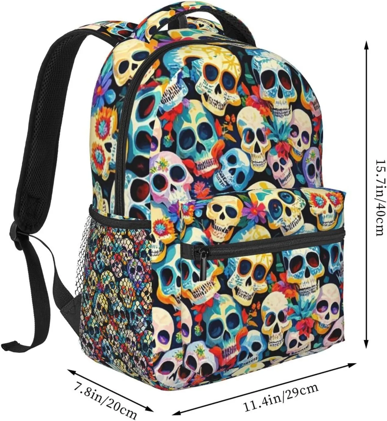 Adults Lightweight Day Of The Dead Sugar Skull Art Rucksacks Large Capacity Bookbag With Adjustable Shoulder Straps for Trekking Outdoors Bicycle