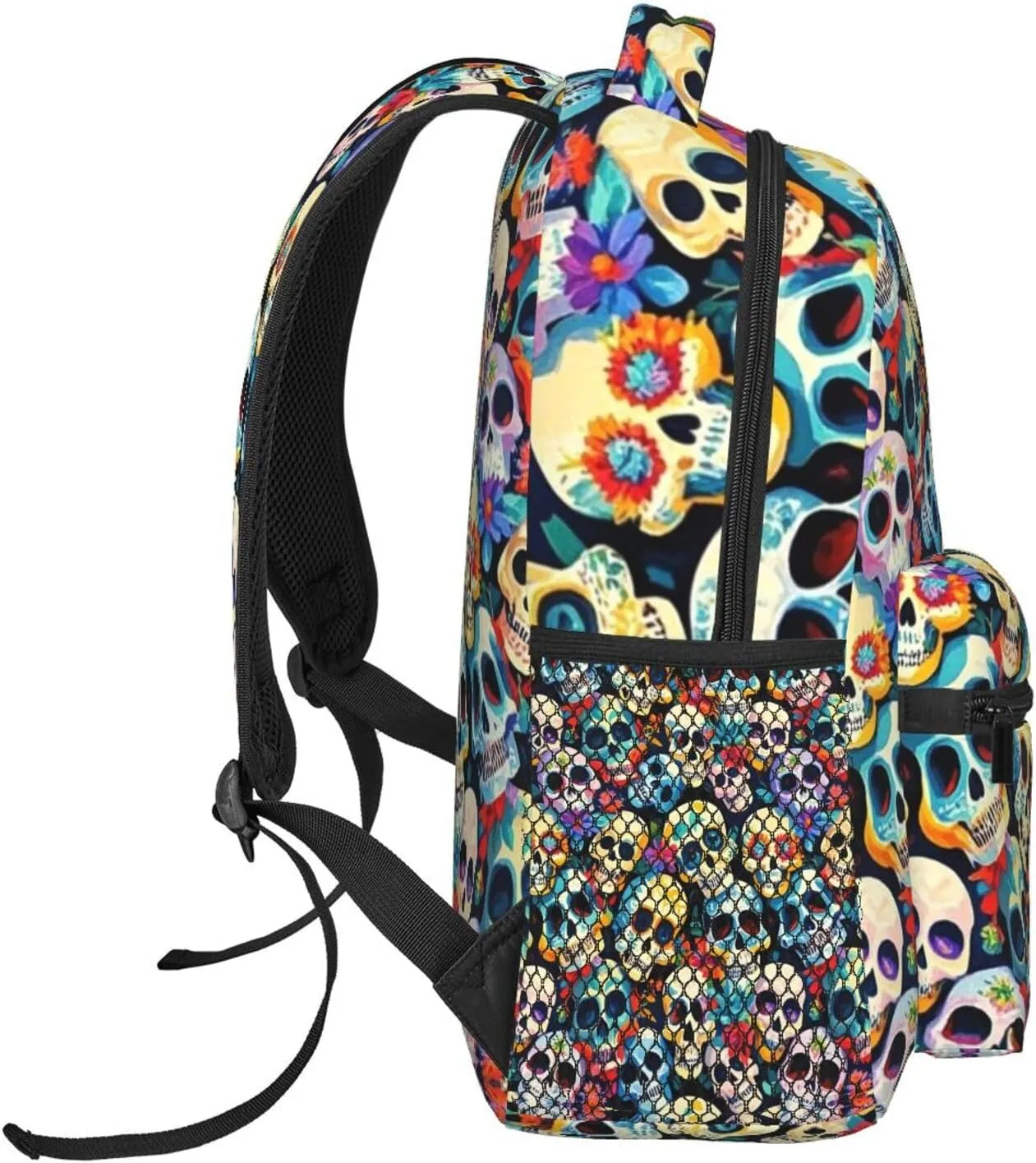 Adults Lightweight Day Of The Dead Sugar Skull Art Rucksacks Large Capacity Bookbag With Adjustable Shoulder Straps for Trekking Outdoors Bicycle