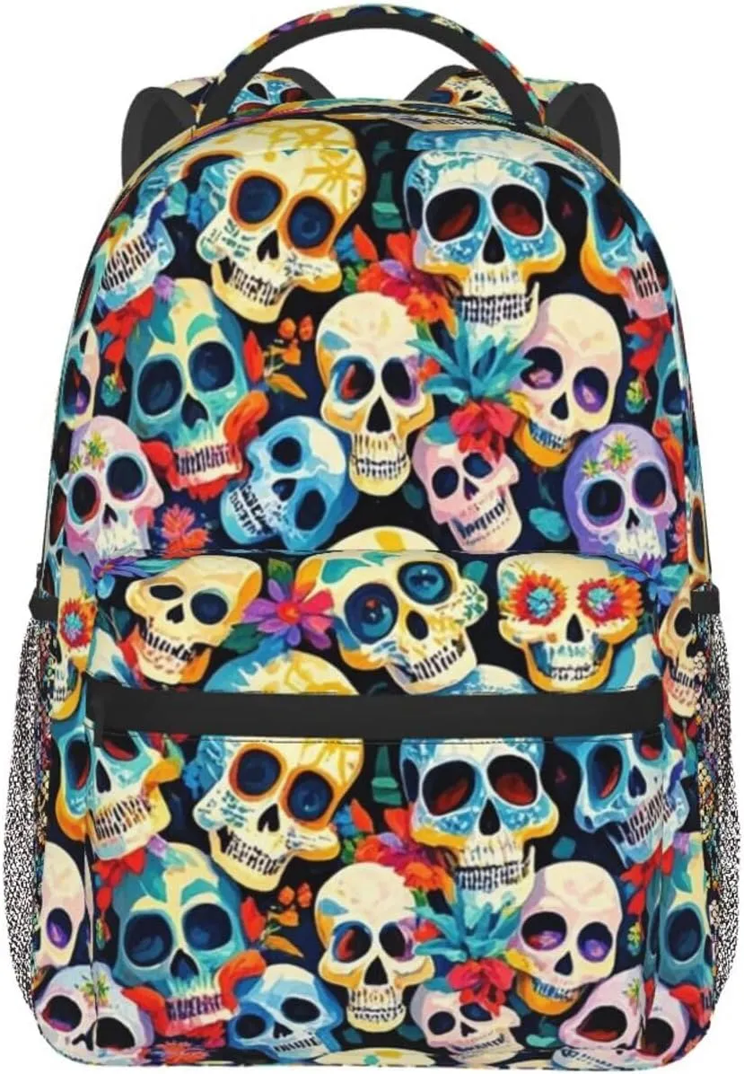 Adults Lightweight Day Of The Dead Sugar Skull Art Rucksacks Large Capacity Bookbag With Adjustable Shoulder Straps for Trekking Outdoors Bicycle