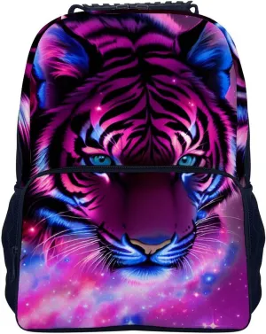 Adults Lightweight Mystic Fantasy Galaxy Sky Fantasy Tiger Wild Animals Boho Style Rucksacks Large Capacity Bookbag With Adjustable Shoulder Straps for Trekking Outdoors Bicycle