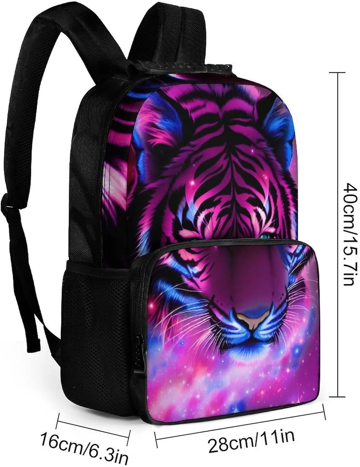 Adults Lightweight Mystic Fantasy Galaxy Sky Fantasy Tiger Wild Animals Boho Style Rucksacks Large Capacity Bookbag With Adjustable Shoulder Straps for Trekking Outdoors Bicycle