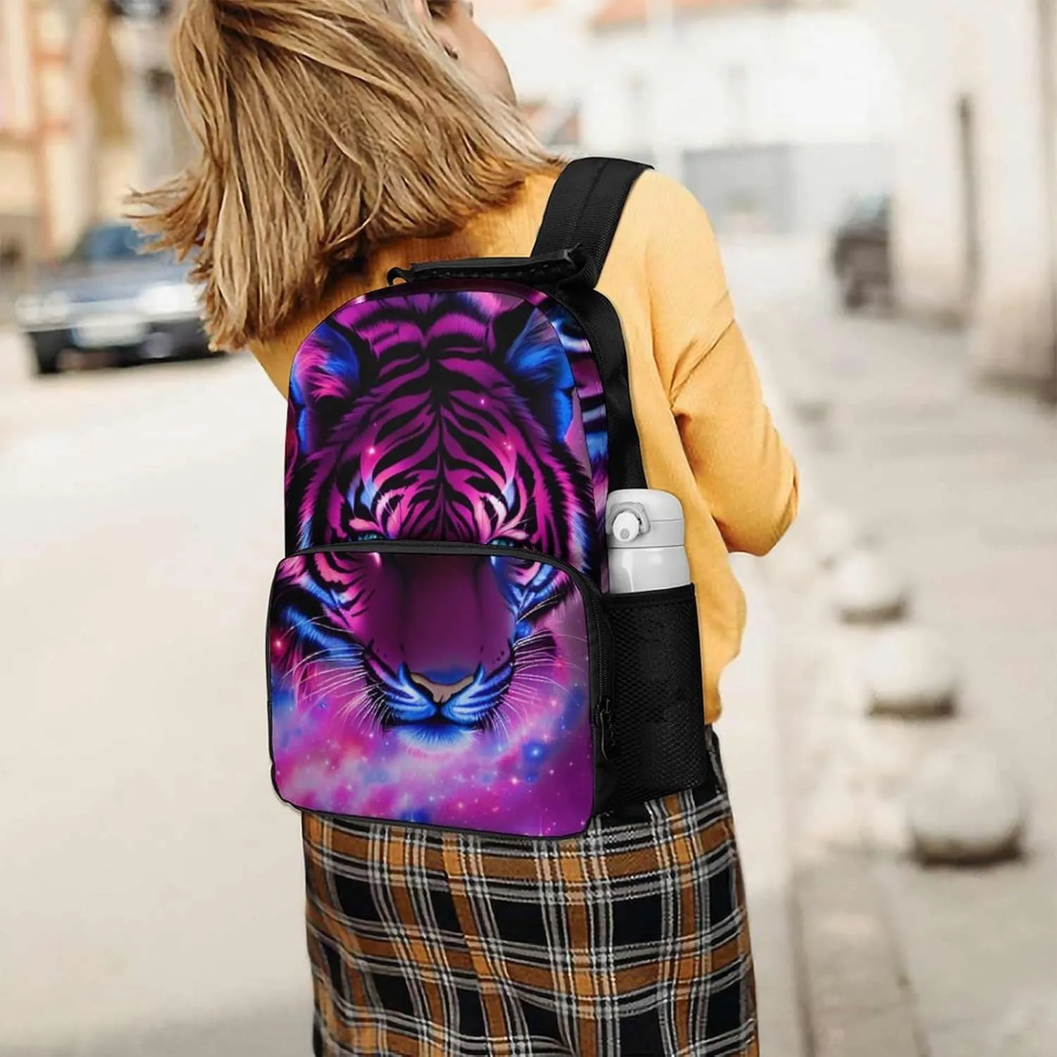 Adults Lightweight Mystic Fantasy Galaxy Sky Fantasy Tiger Wild Animals Boho Style Rucksacks Large Capacity Bookbag With Adjustable Shoulder Straps for Trekking Outdoors Bicycle