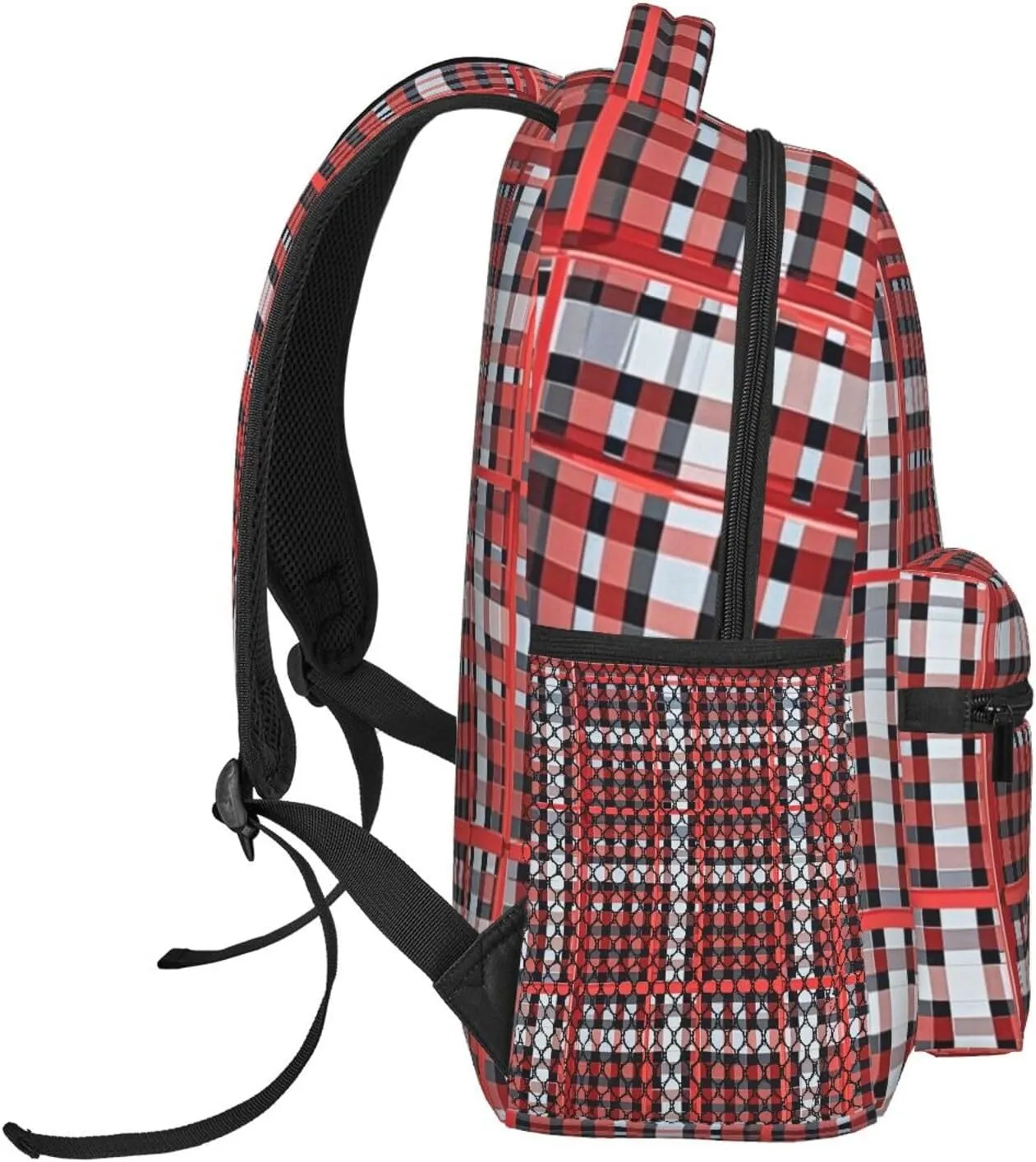 Adults Lightweight Red Scottish Tartan Plaid Art Rucksacks Large Capacity Bookbag With Adjustable Shoulder Straps for Trekking Outdoors Bicycle