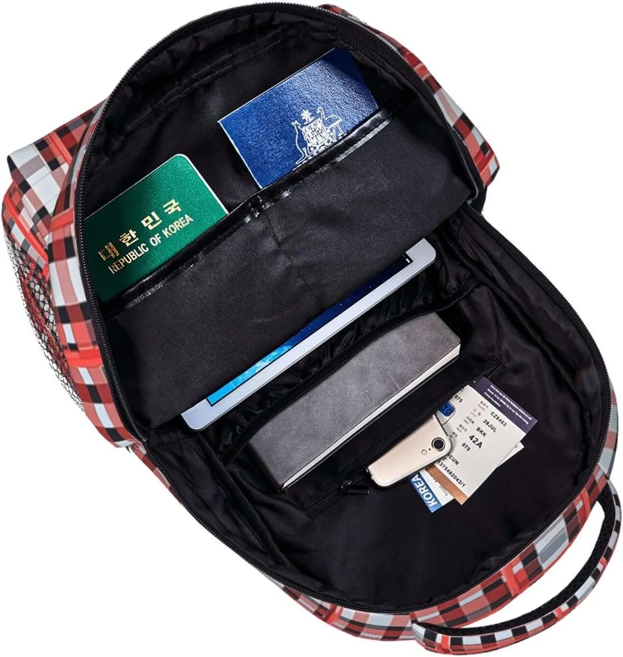 Adults Lightweight Red Scottish Tartan Plaid Art Rucksacks Large Capacity Bookbag With Adjustable Shoulder Straps for Trekking Outdoors Bicycle