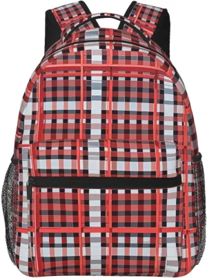Adults Lightweight Red Scottish Tartan Plaid Art Rucksacks Large Capacity Bookbag With Adjustable Shoulder Straps for Trekking Outdoors Bicycle