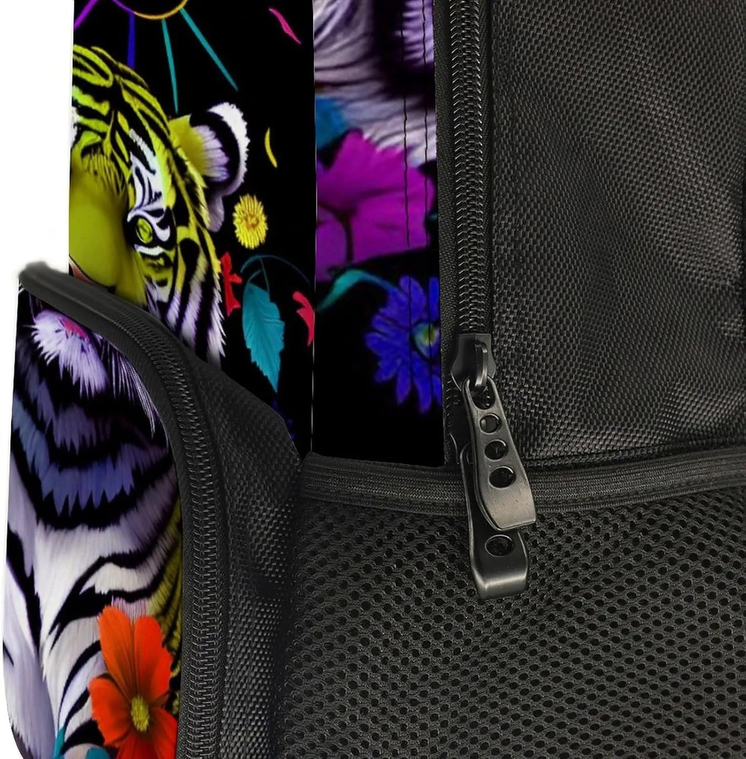 Adults Lightweight Trippy Tiger Animal Flower Art Rucksacks Large Capacity Bookbag With Adjustable Shoulder Straps for Trekking Outdoors Bicycle