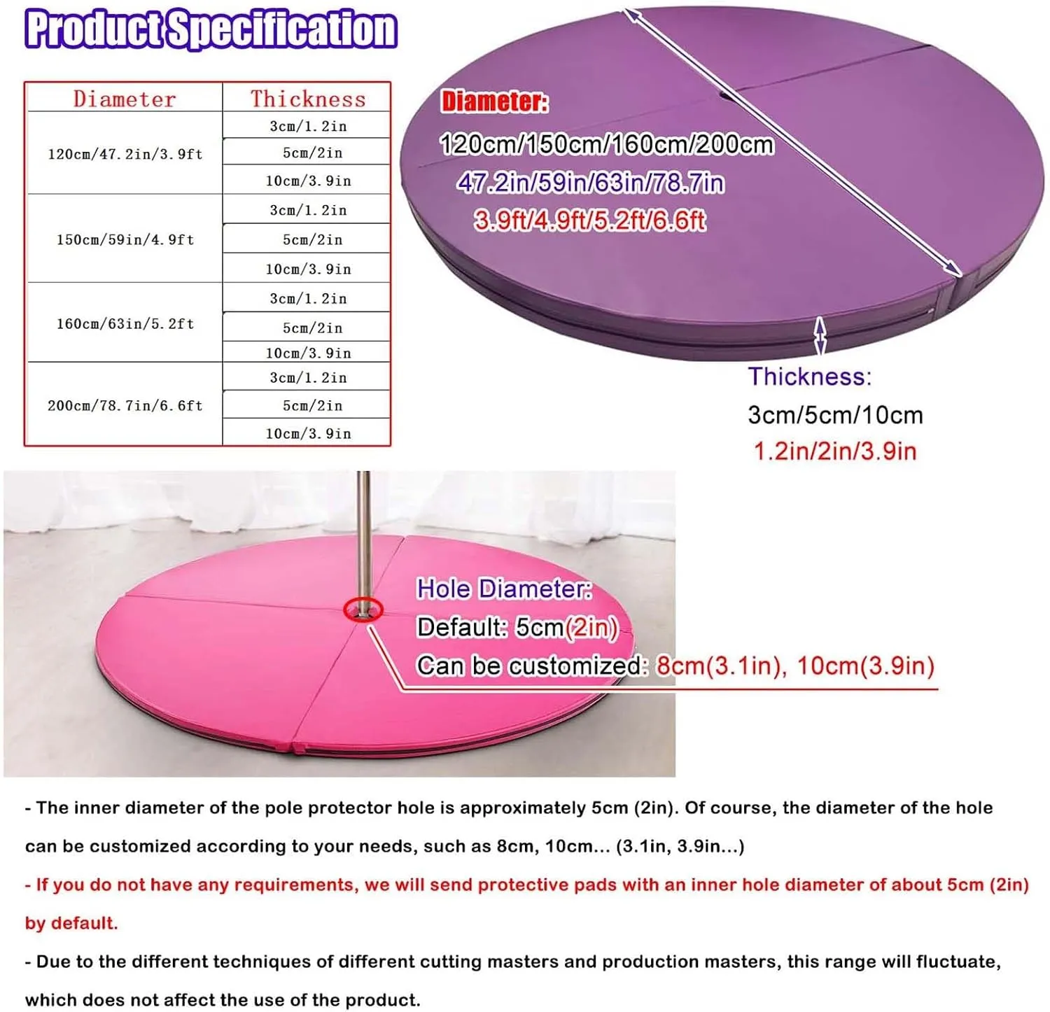 Aerial Hoop Crash Mat, 3cm/5cm/10cm Thick Folding Pole Mat, Shock Absorption Anti-Collision Circular Pad for Lyra Hoop and Stripper Pole Use