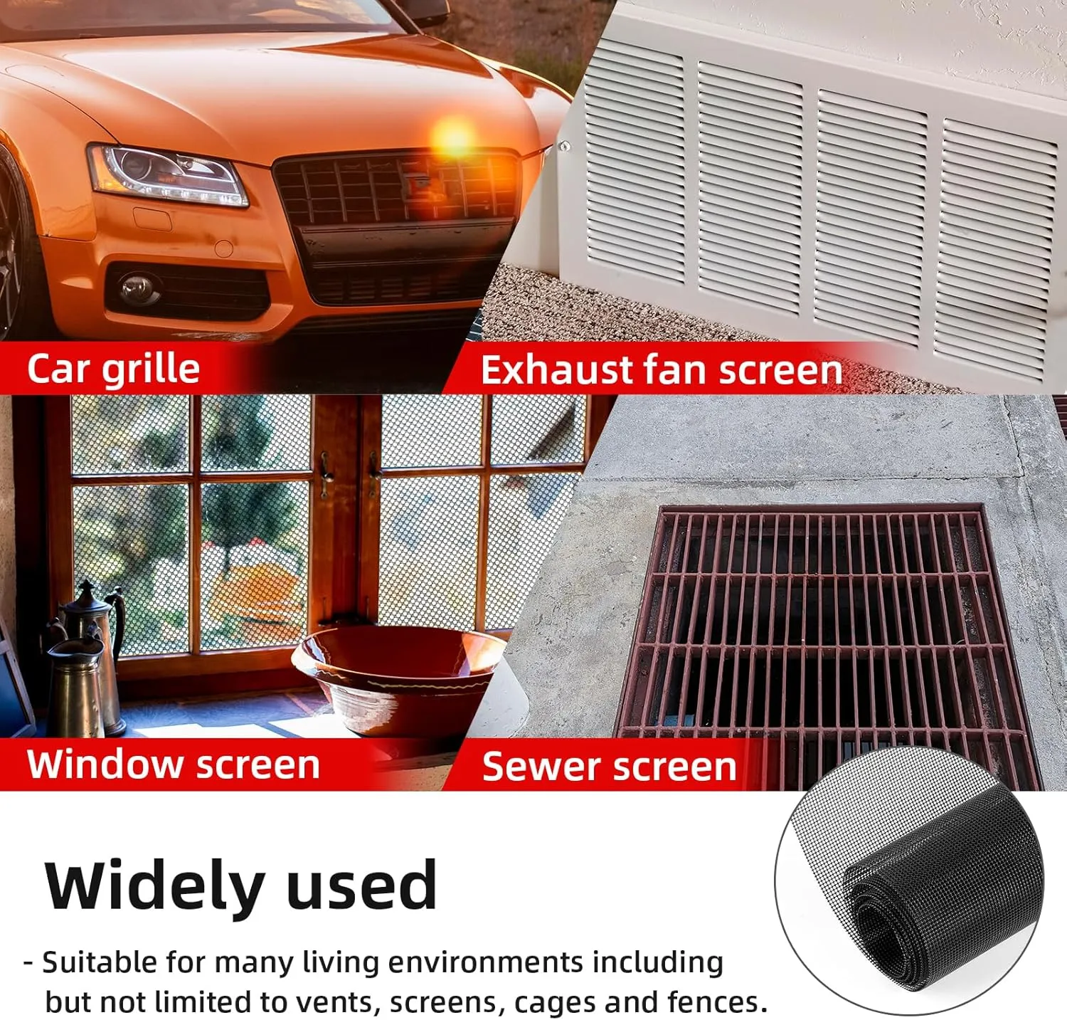 AggAuto 47in x 16in Stainless Steel Car Grill Mesh Screen, PVC Coated 304 Stainless Steel Wire Mesh for Car Grille Vent, Cabinets, Security Guard Mesh