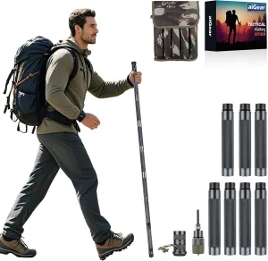 aiGear Survive Walking Hiking Stick - Outdoor Survival Hiking Staff Multitool Gear Adjustable Trekking Poles for Survival Camping Hiking 7 Tubes