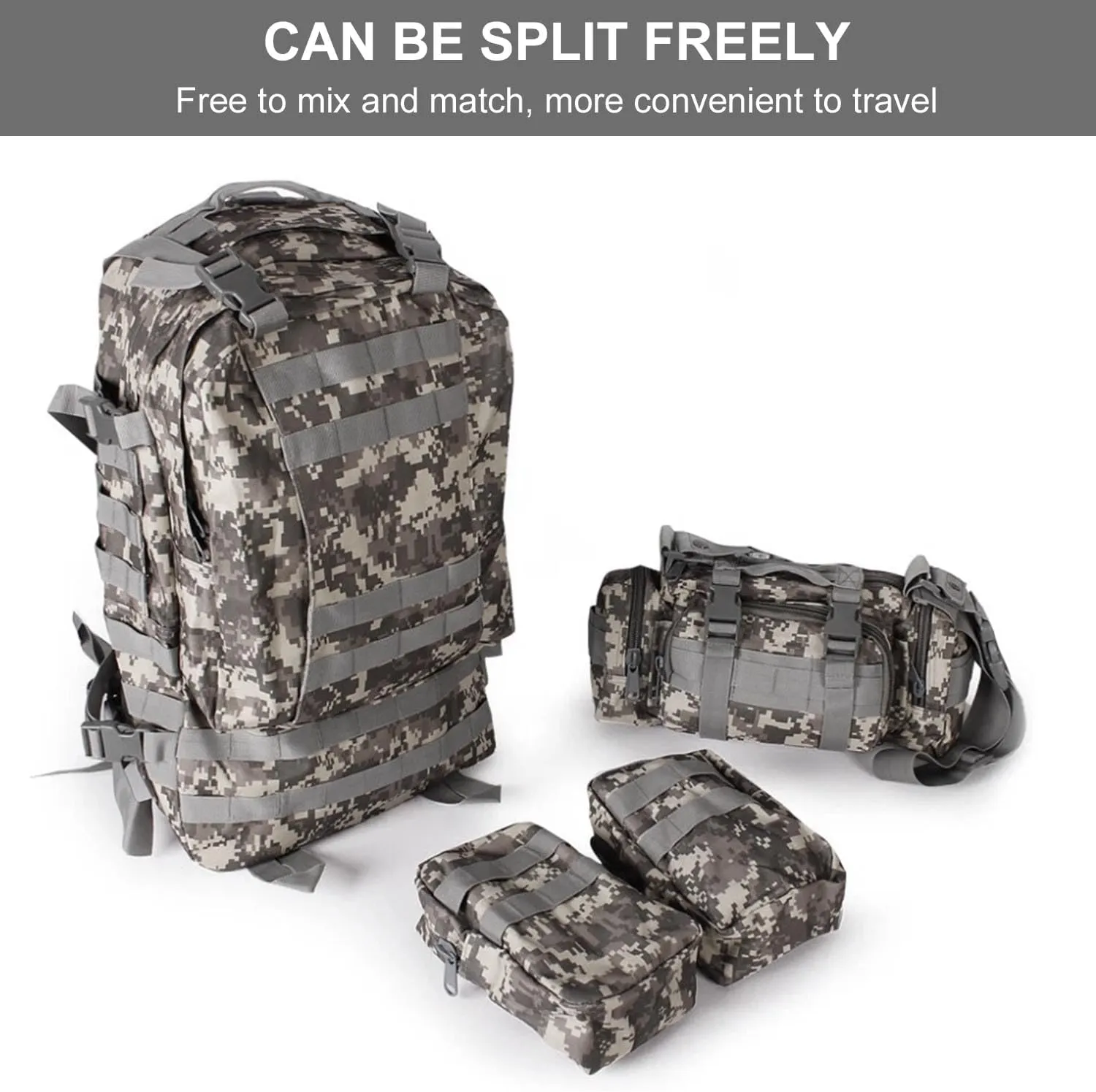 aiGear Tactical Backpack for Men, 55L Military Backpack, 3-Day Bug Out Bag for Camping Hiking Hunting with Molle System Army Daypack (55L ACU)