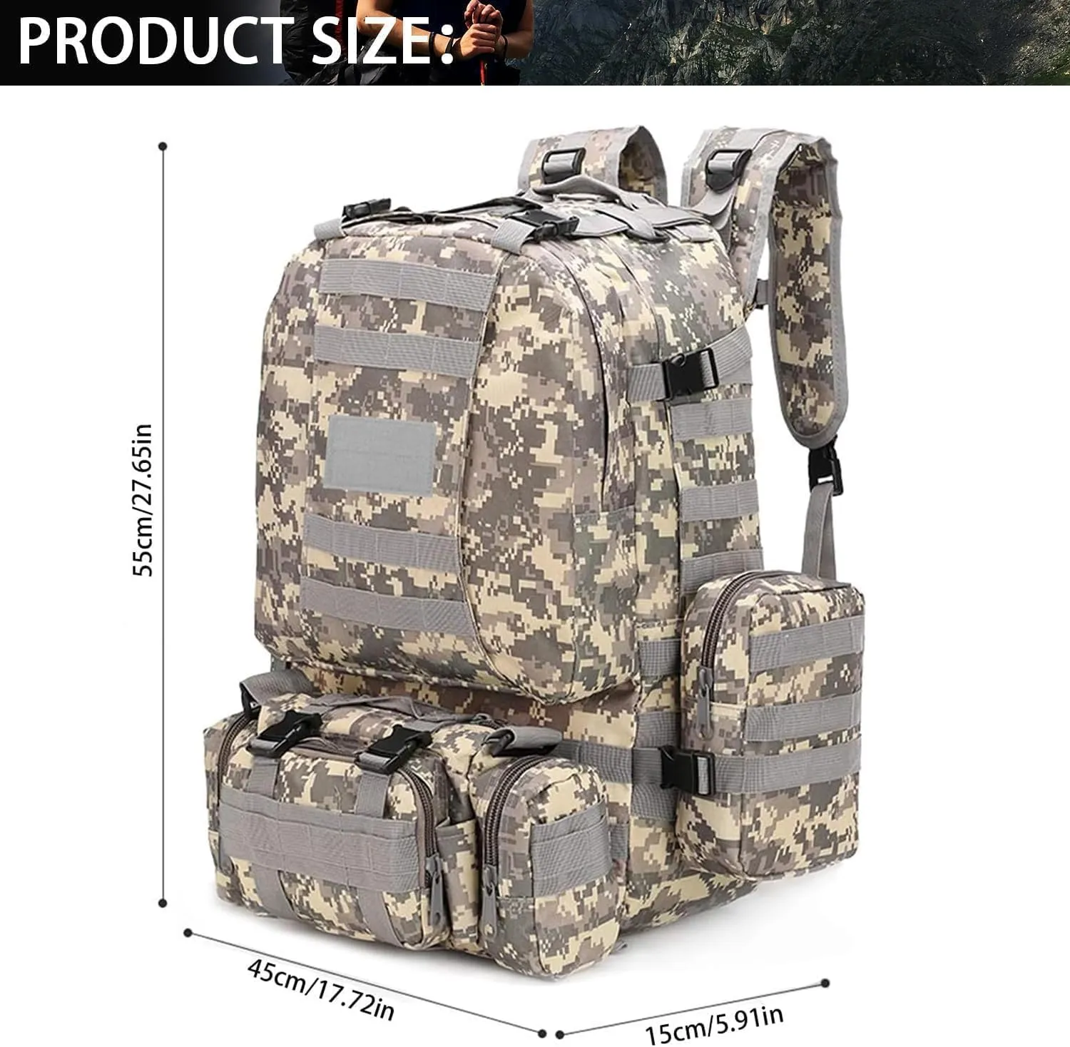 aiGear Tactical Backpack for Men, 55L Military Backpack, 3-Day Bug Out Bag for Camping Hiking Hunting with Molle System Army Daypack (55L ACU)