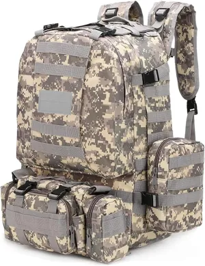aiGear Tactical Backpack for Men, 55L Military Backpack, 3-Day Bug Out Bag for Camping Hiking Hunting with Molle System Army Daypack (55L ACU)