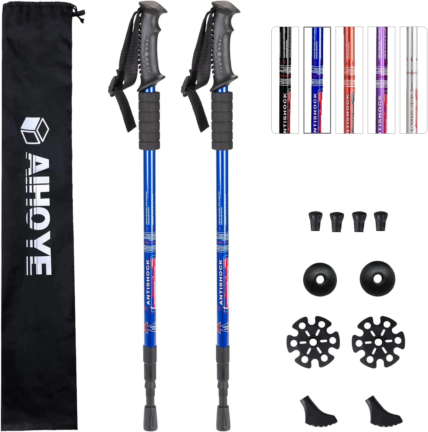 Aihoye Collapsible Trekking Poles - 2 Pack, Lightweight, Anti-Shock Walking Sticks - Adjustable for Men and Women