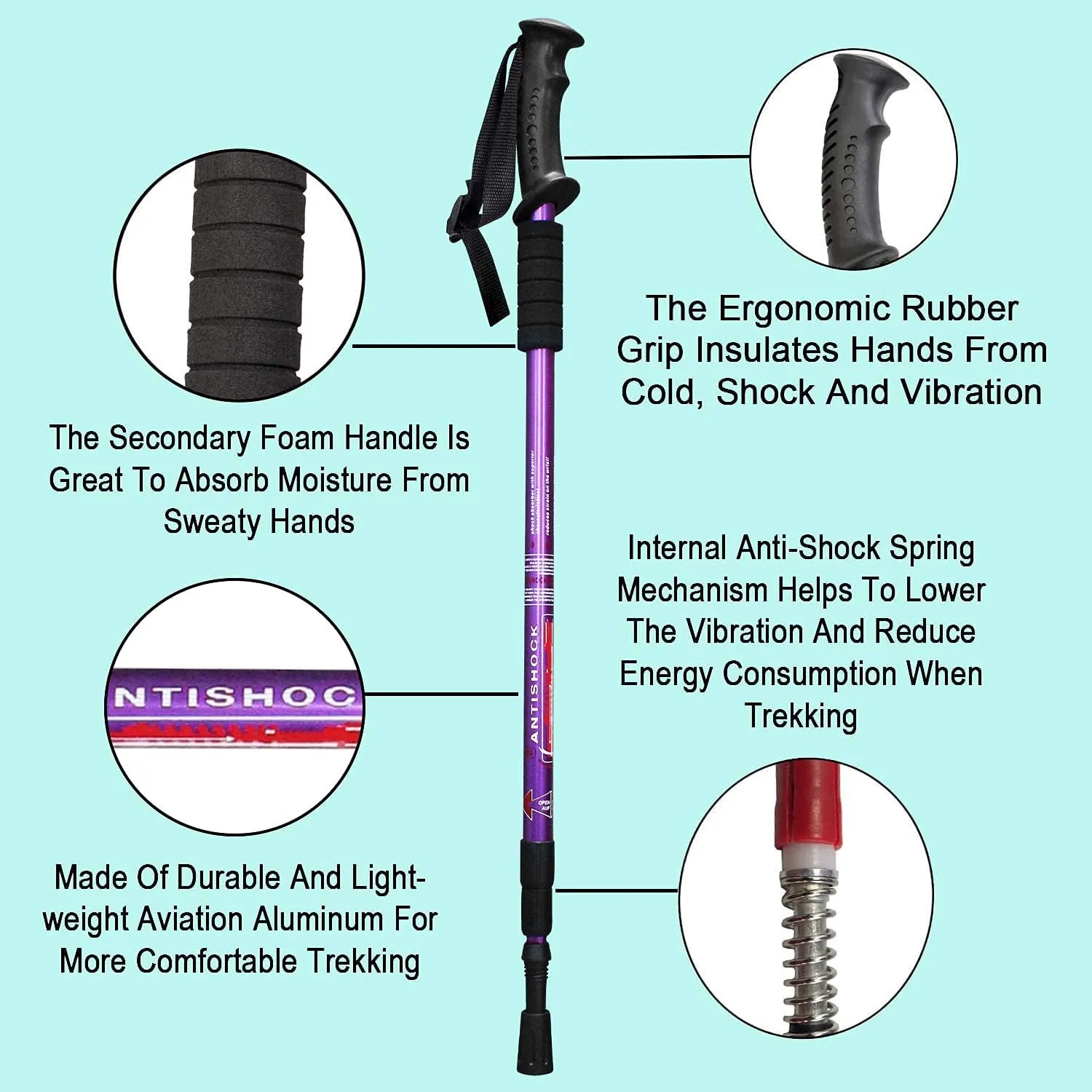 Aihoye Collapsible Trekking Poles - 2 Pack, Lightweight, Anti-Shock Walking Sticks - Adjustable for Men and Women