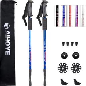 Aihoye Collapsible Trekking Poles - 2 Pack, Lightweight, Anti-Shock Walking Sticks - Adjustable for Men and Women