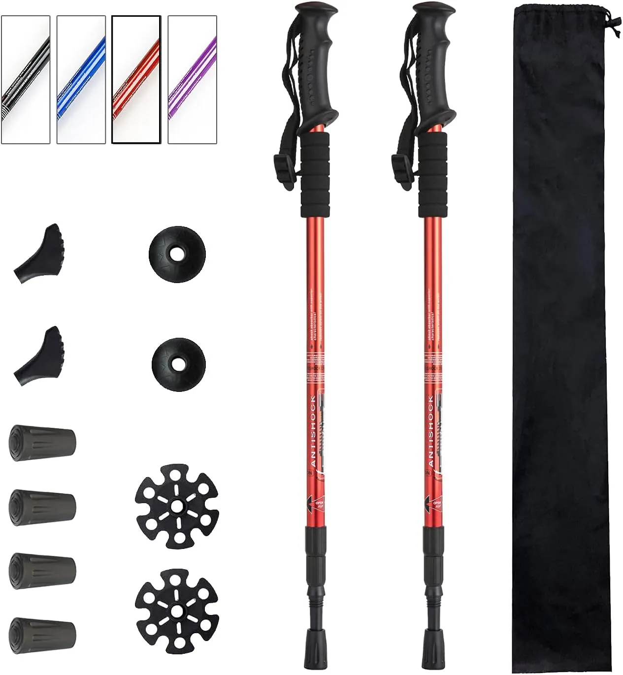 Aihoye Trekking Poles Shock Absorbing Adjustable Hiking or Walking Sticks for Hiking Collapsible Strong, 2-pc Pack Lightweight Walking Pole, All Terrain Accessories and Carry Bag